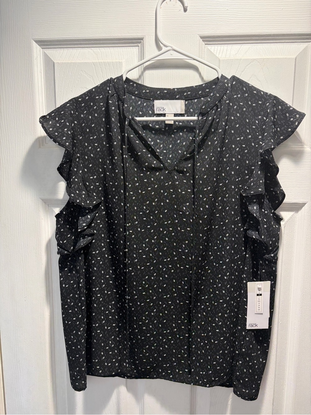 Nordstrom Rack Black Floral Ruffle Sleeve Top NWT